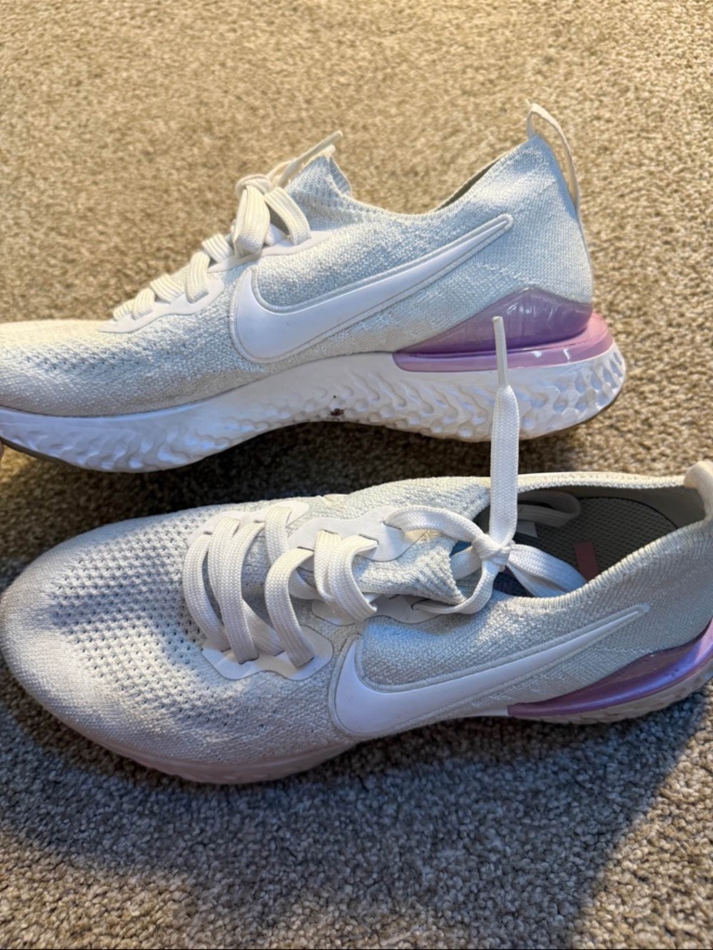 Nike Women’s White Running Shoes with Purple Heel Accent